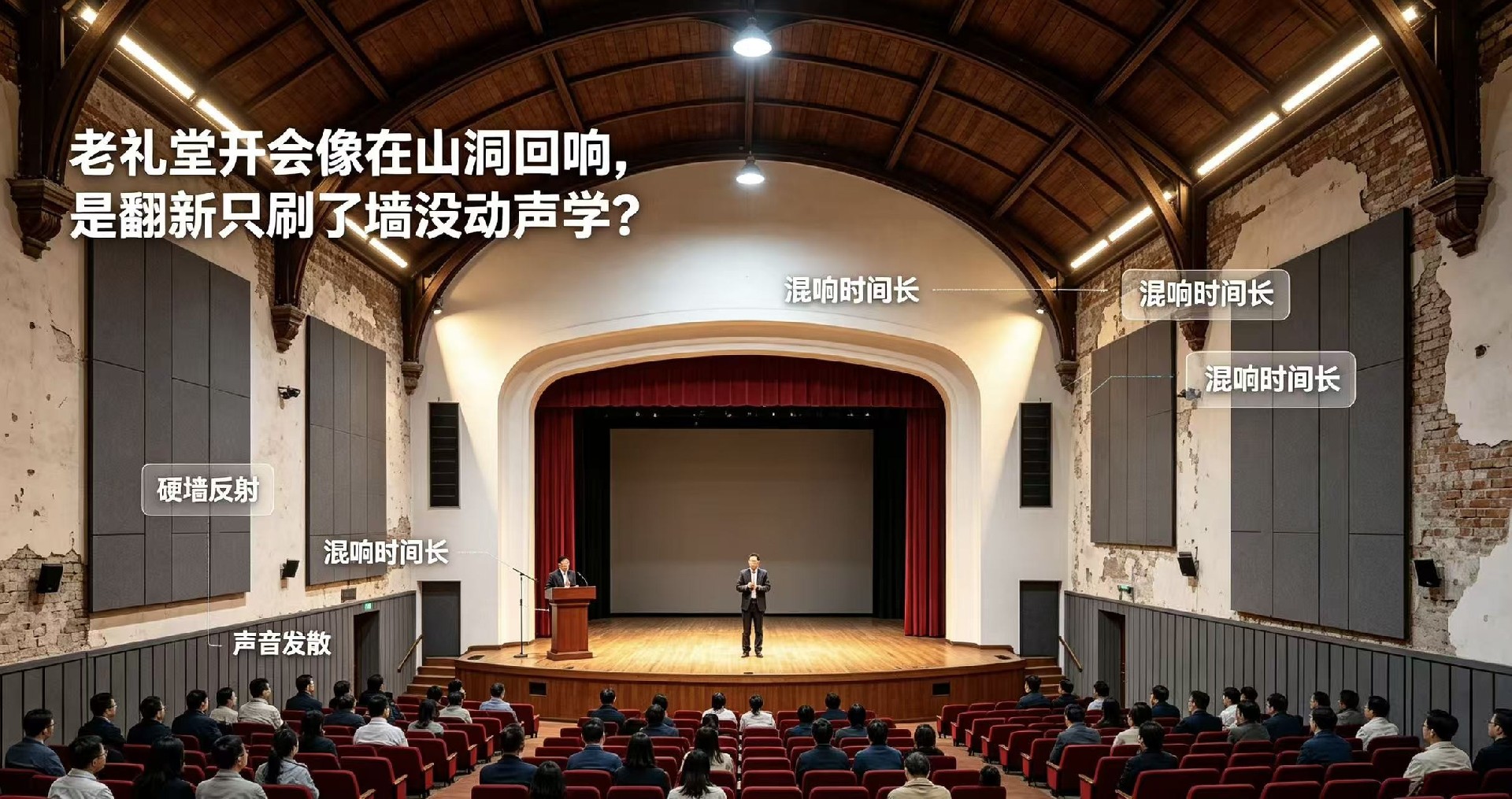 老礼堂开会像在山洞回响，是翻新只刷了墙没动声学？