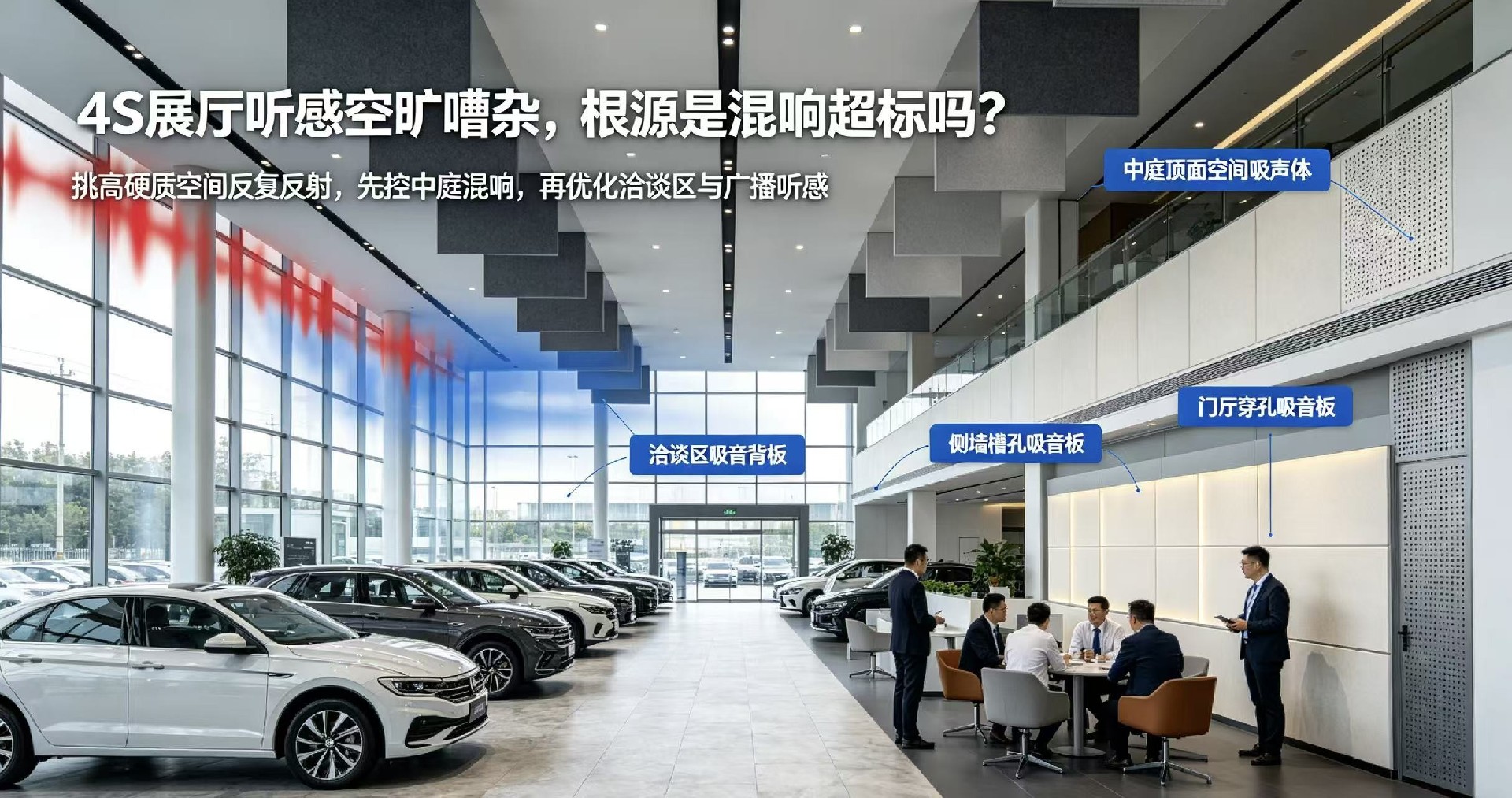 4S 展厅听感空旷嘈杂，根源是混响超标吗？