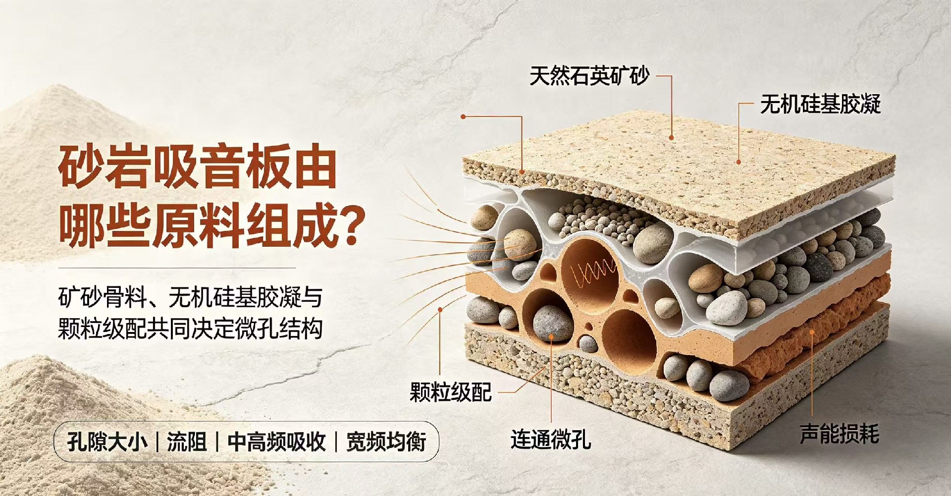 砂岩吸音板由哪些原料组成？颗粒级配有什么作用？