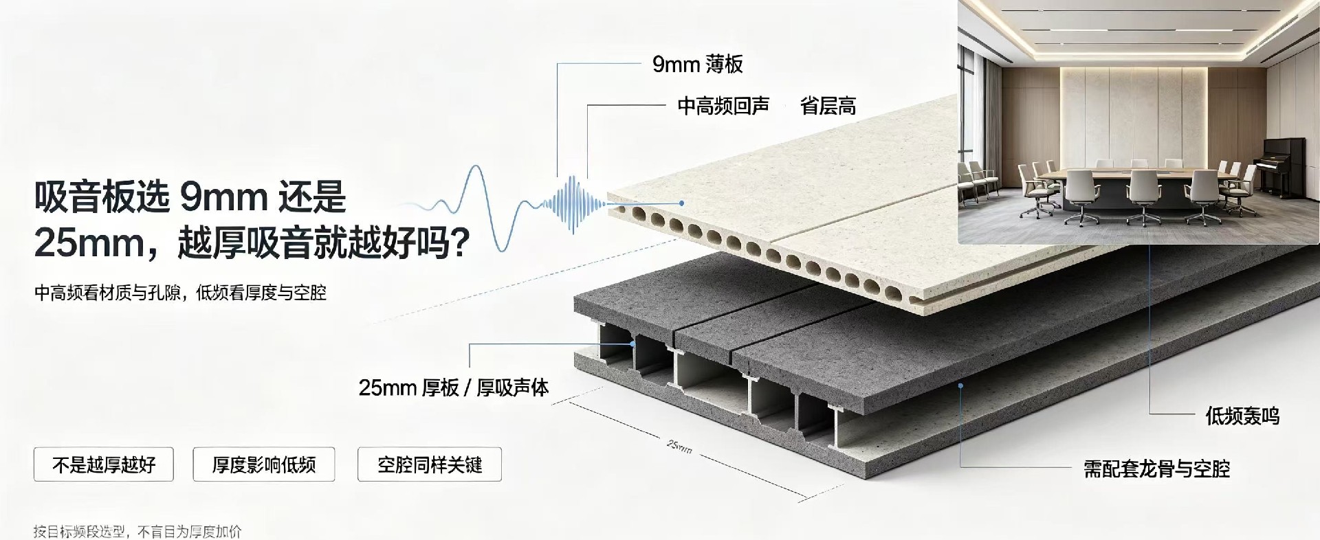 吸音板选 9mm 还是 25mm，越厚吸音就越好吗？